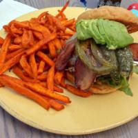 Crumbs Spicy Burger · Applewood smoked bacon, Monterey Jack avocado, grilled jalapeños, arugula, tomato, pickles &...