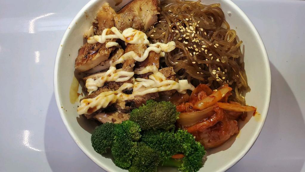 Chicken Bulgogi Rice Bowl · Chicken Bulgogi BBQ meat with rice, cabbage and clear noodles.