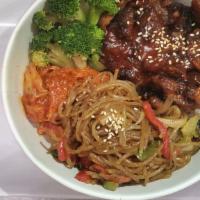 Spicy Pork Bulgogi Rice Bowl · Spicy Pork Bulgogi BBQ meat with rice, cabbage and clear noodles.