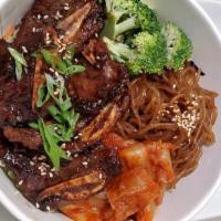 Galbi Rice Bowl · Korean style LA Galbi BBQ with rice, cabbage and clear noodles.