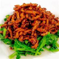 E11. 京醬肉絲豆苗 / Beijing Style Shredded Pork w/ Pea Sprouts · 