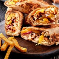 Chicken Shawarma with Fries Wrap · Sizzling slices of chicken shawarma wrapped on lavash bread with fresh french fries, tzatzik...