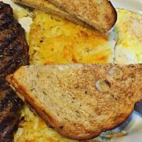 Ultimate Steak & Eggs Breakfast Only · An aged six oz seasoned, juicy NY steak & two extra large eggs, served with country potatoes...