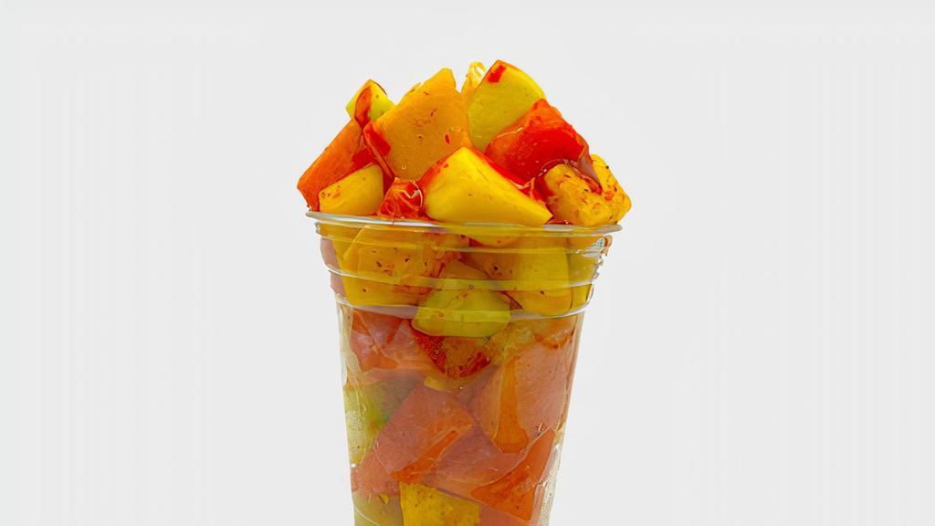 Fruit Cup · diced orange, cucumber, jicama, watermelon, pineapple, mango, lime, hot sauce , tajin