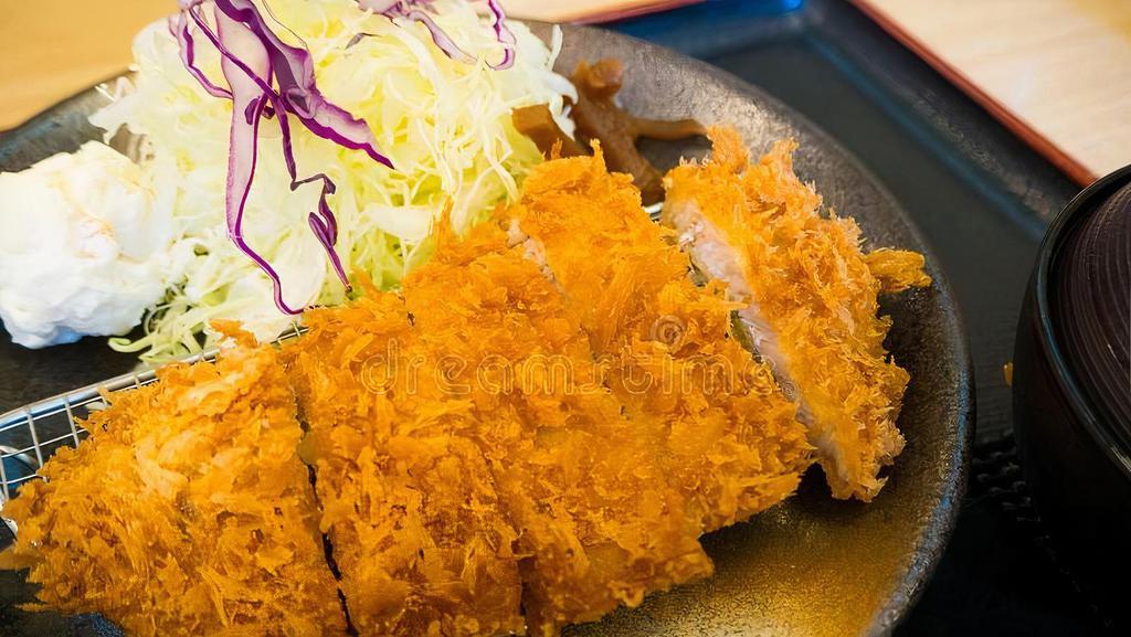 Chicken Katsu bentobox · Fried chicken, crab roll（4pc), rice ball, wakame salad, takoyaki, miso.