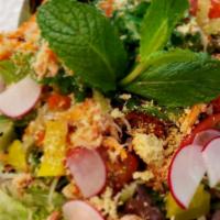 Crab salad · Organic mix greens with rock crab, avocado, masago, seaweed, caeeot, red cabbage, cucumber t...