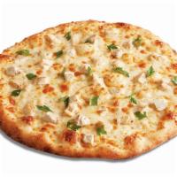 Roasted Garlic Chicken Pizza · Housemade roasted garlic sauce, creamy white sauce, mozzarella, chicken breast shaved parmes...
