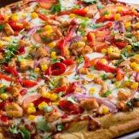 ZBQ · BBQ sauce, mozzarella, marinated chicken breast, roasted peppers, red onions, Roma tomatoes,...