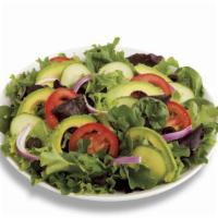 California · Mixed greens, fresh avocado, roma tomatoes, cucumber, red onions, black olives with balsamic...