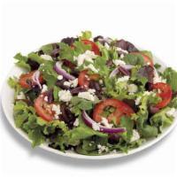 Greek · Mixed greens, feta, greek olives, red onions, Roma tomatoes, cucumber, oregano, with balsami...