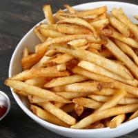 Garlic Parmesan Fries · Crispy fries hand-tossed in house-made garlic parmesan sauce, served with ketchup