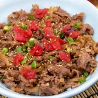 Gyu-don · Thinly sliced marinated ribeye beef with onions over rice