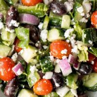 Greek Salad · Romaine, mixed greens, fresh sliced tomatoes, Kalamata olives, red onions, sliced cucumbers,...