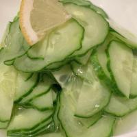 Sunomono · Cucumber salad with vinegar dressing.