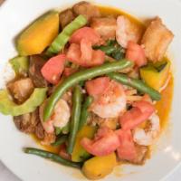 Pinakbet · A medley of squash, eggplant, green beans, bitter melon, okra and tomatoes sauteéd with pork...
