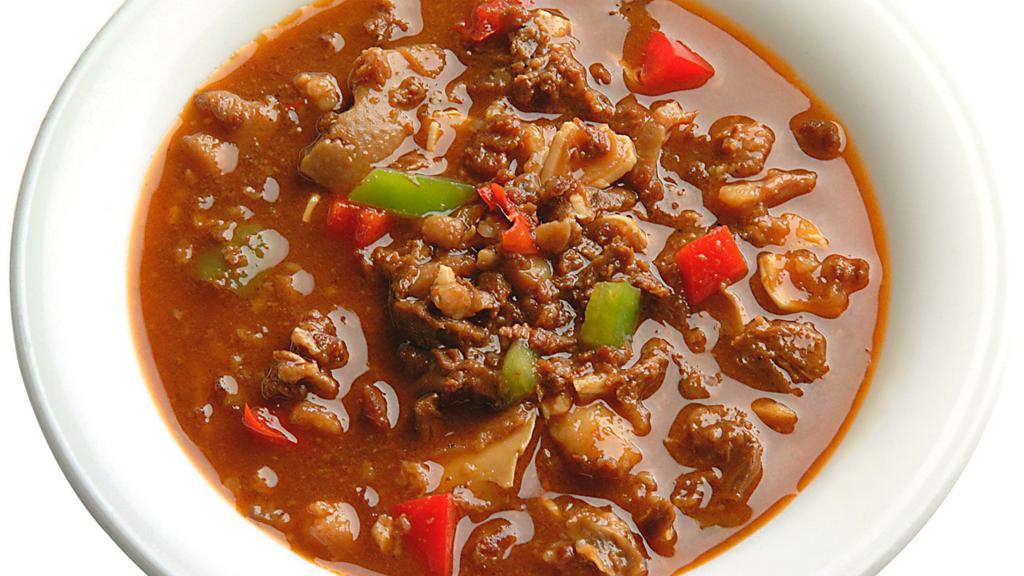 Bopis - 32 oz. (Frozen) · Minced pork sauteéd with onions, bell peppers and simmered in tomato sauce, vinegar, and spices.