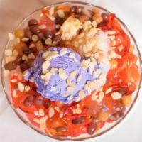 Halo-Halo Special · A Filipino dessert made with  mixed sweet beans, gelatin, coconut jelly, purple yam, topped ...