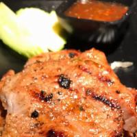 25 Bar-B-Q Pork · Pork loin marinated with garlic and pepper served with honey chili sauce.