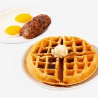 Belgian Waffle Combo · One large Belgian-style waffle served with syrup and powdered sugar, plus your choice of bre...