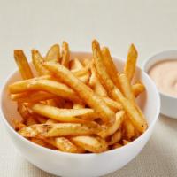 French Fries · Hand-cut Russests with seasoned salt served with vegan chipotle aioli. Gluten-free. Vegan.