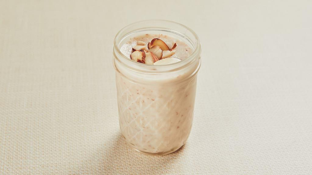 Keskul (Almond Pudding) · Homemade gluten-free pudding in a mason jar made with rice flour, milk, sugar, almond and coconut. Gluten-free. *Contains nuts.