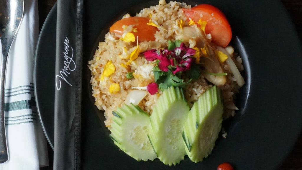 Thai Fried Rice · Fried rice with egg, tomato, onion, and green onion with your choice of protein.