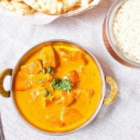 Chicken Tika Masala · Gluten-free. Tender pieces of chicken sliced and cooked in a creamy tomato sauce.