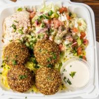 Fall For Falafel Plate · Falafel with your choice of hummus or rice, and minced salad.