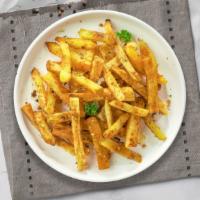 Garlic Fries · Deep-fried potatoes garnished with garlic and parsley.