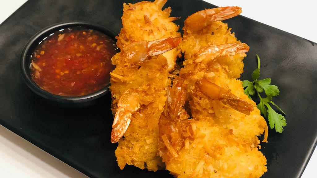 Panko Shrimp · Fried panko breaded butterfly shrimp. Includes a tangy Thai chili dipping sauce. Comes with 7 to 9 shrimps, depending on size.