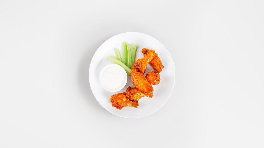 Chicken Wings · Six freaking good chicken wings in buffalo sauce with a side of ranch.