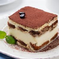 Tiramisu · Coffee flavored dessert with layers of cream.
