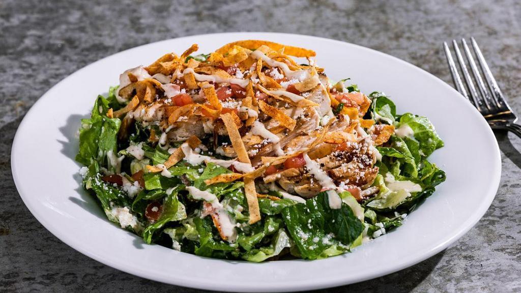 Southwest Chicken Caesar Salad · Grilled chicken, tomatoes, queso fresco, tortilla strips with Caesar dressing.