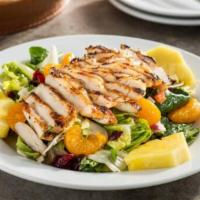Caribbean Salad with Grilled Chicken · Pineapple, mandarin oranges, dried cranberries, red bell peppers, green onions, cilantro, wi...