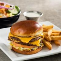 Lunch Combo - Double Burger · Two grilled patties, American cheese, lettuce, tomato & mustard. Served with fries.