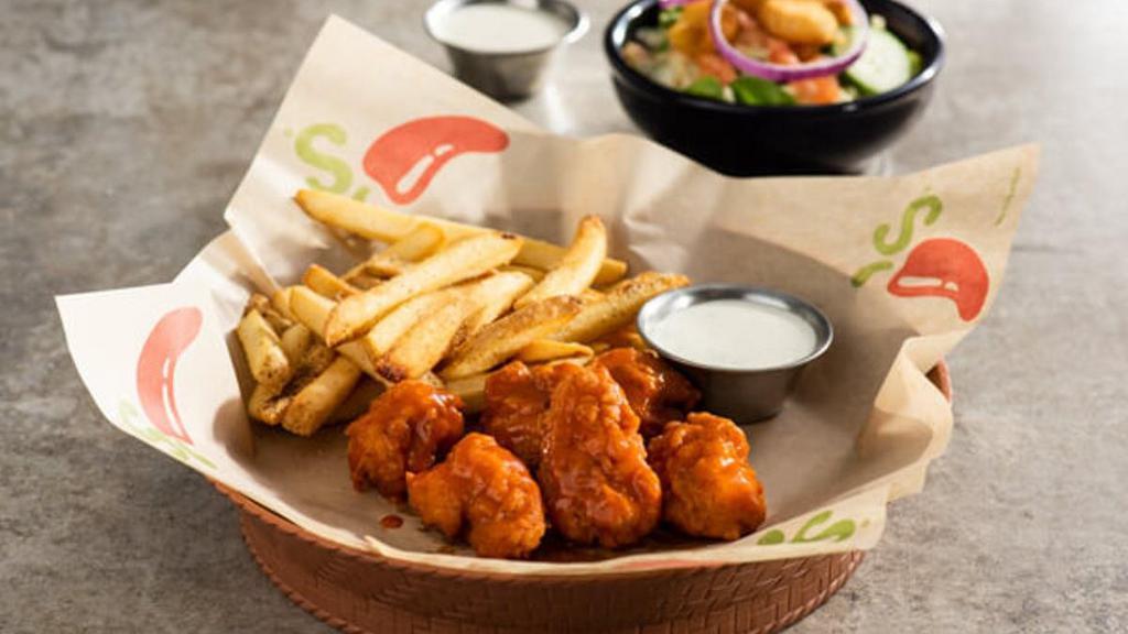 Lunch Combo - Boneless Wings · Hand-tossed in your choice of sauce: House BBQ, Honey-Chipotle, or Buffalo. Served with fries.