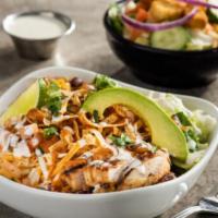 Lunch Combo - Chipotle Chicken Fresh Mex Bowl · Grilled chicken, pico, field greens, Mexican rice, corn & black bean salsa, avocado, shredde...