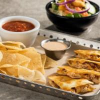 Lunch Combo - Half Order Bacon Ranch Chicken Quesadillas · Chicken, bacon, shredded cheese, chile spices & house-made ranch. Served with chips & salsa ...
