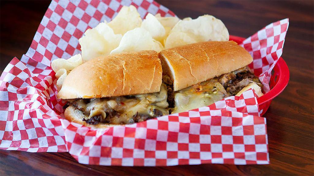 Beg for Mercy Philly Steak · We start with rib-eye steak shaved thin and topped with grilled onions, roasted Serrano peppers, and melted pepper jack cheese.