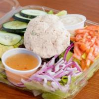Tuna Salad Salad · Housemade Tuna Salad on Romaine lettuce with choice of dressing and toppings.