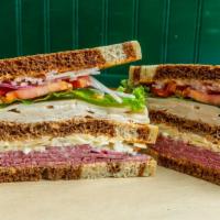 29. New Yorker · Pastrami, Swiss cheese, House sauce, Cole slaw, and pickles on choice of Toasted Rye.