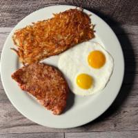 Old Fashioned Corned Beef Hash · Old Fashioned Corned Beef Hash, shredded hash browns and large fresh USDA eggs, served any s...