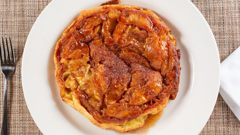 Apple Pancake · Our German batter made from scratch baked in the oven with fresh Granny Smith apples and Sinkiang cinnamon glaze. 1830 cal.
