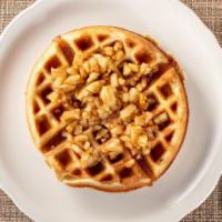 Apple Waffle · Golden waffle with Granny smith apples, Sikiyian cinnamon, GA pecans and cinnamon sugar on t...