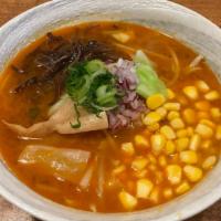 Veggie Miso Ramen · Miso base: veggie mix (cabbage, bean sprouts, carrot) green onion, half-boiled egg, kikurage...