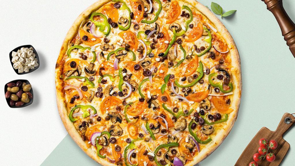 Halal Veggie Special Pizza · Mushrooms, bell peppers, onion, fresh tomatoes and olives.