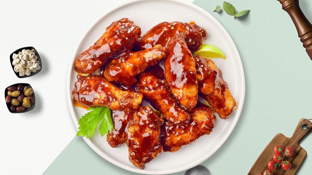 Breaded BBQ Wings · Breaded and fried Halal chicken wings, barbecue sauce, with ranch or blue cheese.