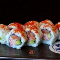 Foster City Roll · Salmon, crab, avocado with tobiko.