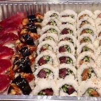 Mixed Special Platter · 2 Ebi rolls, 2 cucumber rolls, 2 salmon rolls, 2 California rolls, 6 pc of Unagi and Tuna each