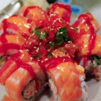 Orange Blossom · Inside: tuna, shrimp tempura, crab, cucumber. Outside: salmon, albacore, spicy tuna, salmon ...
